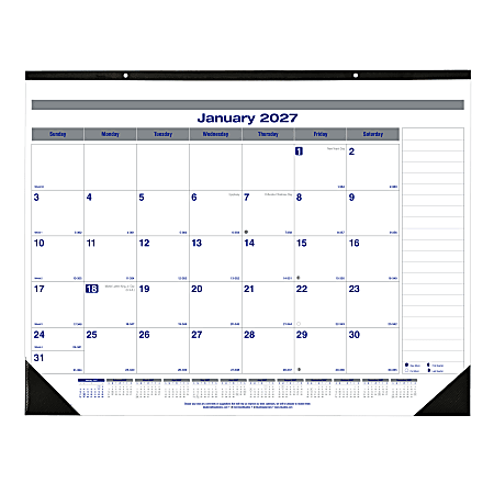2027 Blueline Net Zero Carbon Monthly Desk Pad Calendar, 22" x 17", 100% Recycled, Blue/White, January To December, C177847, Total Qty 1