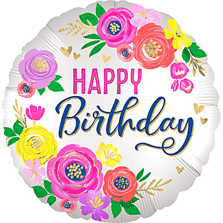Amscan Birthday Foil Balloon, Circle, 18", Satin Artful Floral