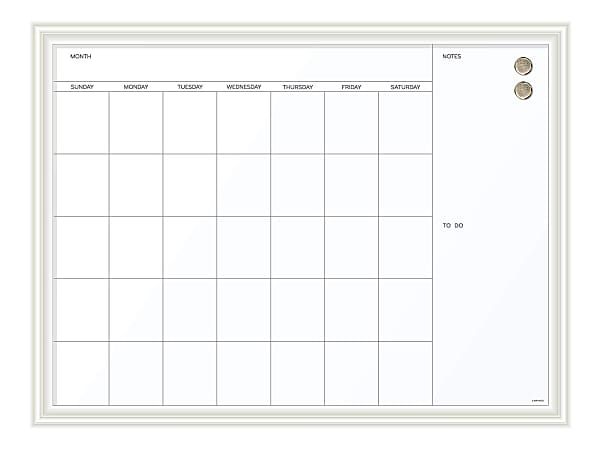 U Brands Magnetic Dry Erase Monthly Calendar Board, 40" X 30", White Wood Decor Frame