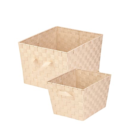 Honey-Can-Do 2-Piece Woven Baskets With Liners Set, 13"L x 15"W x 10"H, Crème
