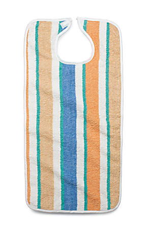 Medline Terry Cloth Striped Clothing Protectors, 17" x 34", Pastel Stripe, Pack Of 12