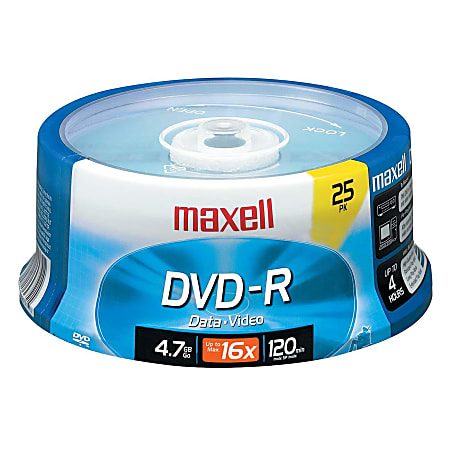 Maxell® DVD-R Recordable Media Spindle, 4.7GB/120 Minutes, Pack Of 25