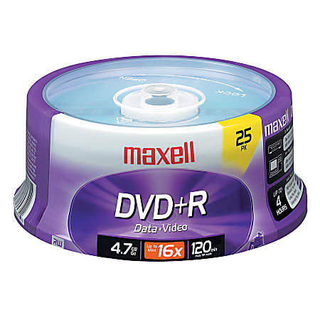 Maxell® DVD+R Recordable Media Spindle, 4.7GB/120 Minutes, Pack Of 25