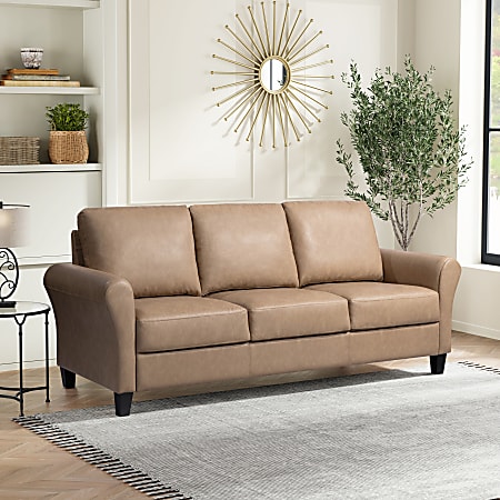 Lifestyle Solutions Winslow Faux Leather Sofa With Rolled Arms Light Brown Black