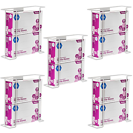 Alpine Double-Box Wire Glove Dispensers, 10-1/2”H x 10-3/4”W x 3-13/16”D, White, Set Of 5 Dispensers