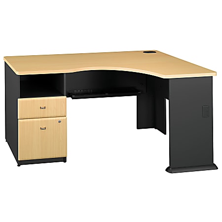 Bush Business Furniture Office Advantage 60"W Corner Desk With 2 Drawer Pedestal, Beech/Slate, Standard Delivery