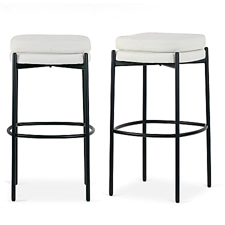 Glamour Home Avril Boucle Fabric Bar Stools, White/Black, Set Of 2 Stools