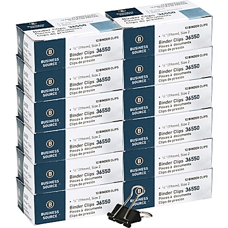 Business Source Fold-back Binder Clips - Small - 0.7" Width - 0.38" Size Capacity - for Paper - Black - 1 Dozen/Pack - 12 / Box