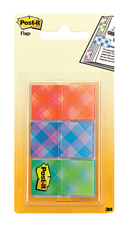 Post-it® Printed Message Flags, 1" x 1 7/10", Plaid Design, 20 Flags Per Pad, Pack Of 60 Flags