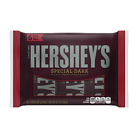 Hershey's® Special Dark Mildly Sweet Chocolate, 1.45 Oz, 6 Bars Per Bag, Pack Of 2 Bags