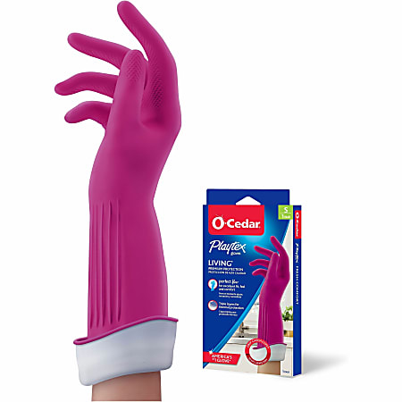 O-Cedar Playtex Living Gloves - Chemical, Bacteria Protection - Medium Size - Latex, Neoprene, Nitrile - Pink - Anti-microbial, Reusable, Durable, Comfortable, Odor Resistant, Textured Palm, Textured Fingertip - For Household, Cleaning - 2 / Pair - 1