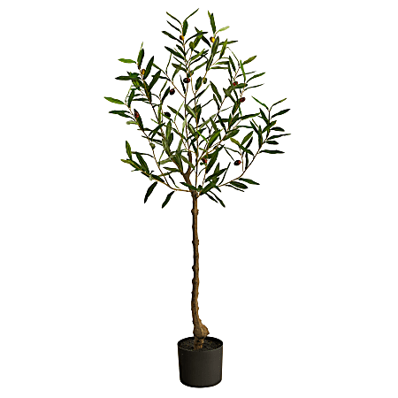 Nearly Natural Olive Tree 48”H Artificial Plant With Planter, 48”H x 20”W x 12”D, Green/Black