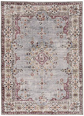 Linon Washable Area Rug, 5' x 7', Hailie Pale Blue/Ivory