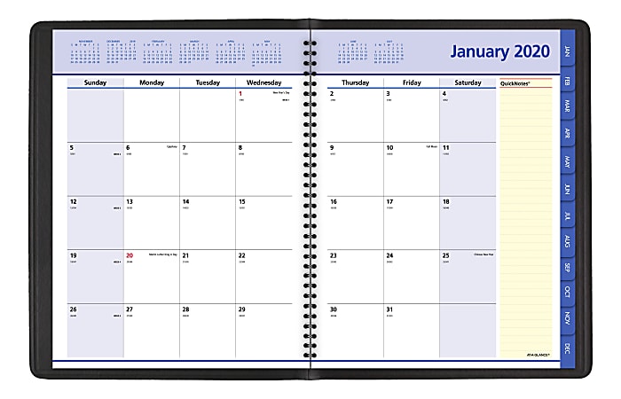 AT-A-GLANCE® QuickNotes Monthly Planner, 8-1/4" x 11", Black, January to December 2020