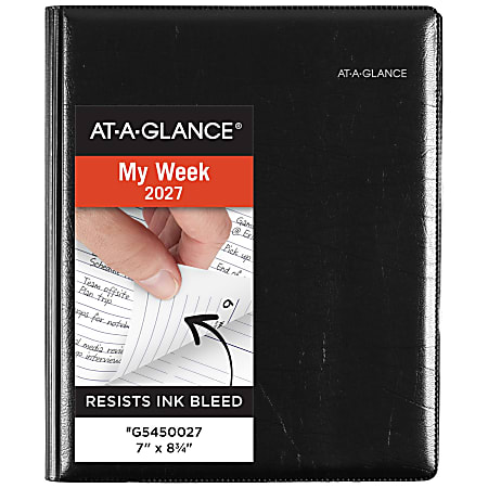 AT-A-GLANCE® DayMinder® Executive 2027 Refillable Weekly Monthly Planner, Black, Medium, 7" x 8 3/4"