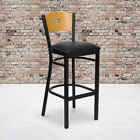 Flash Furniture Wood/Metal/Vinyl Restaurant Barstool With Circle Back, Black/Natural/Black