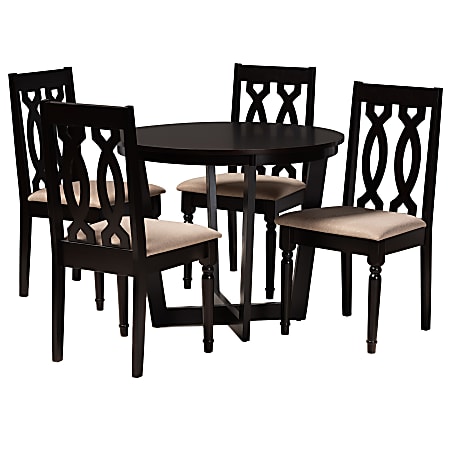 Baxton Studio Julie 5-Piece Dining Set, 29-15/16"H x 35-7/16"W x 35-7/16"D, Sand/Dark Brown