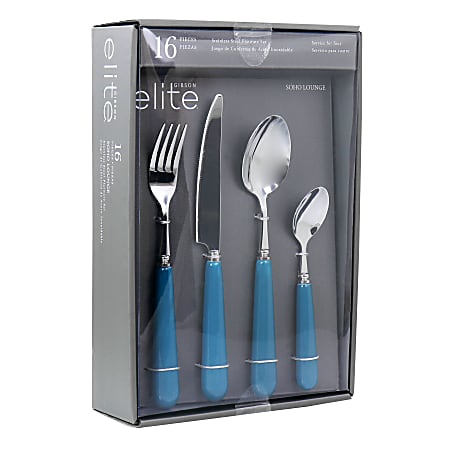 Gibson Elite Soho Lounge 16-Piece Flatware Set, Teal