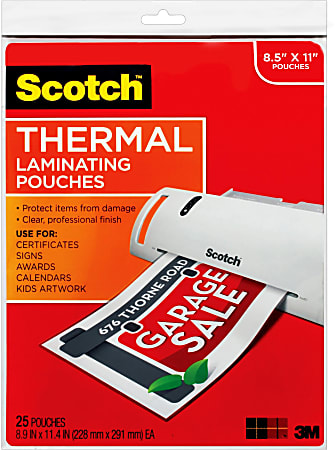 Scotch® Thermal Laminating Pouches TP3854-25, 8-1/2" x 11", Clear, Pack Of 25 Laminating Sheets