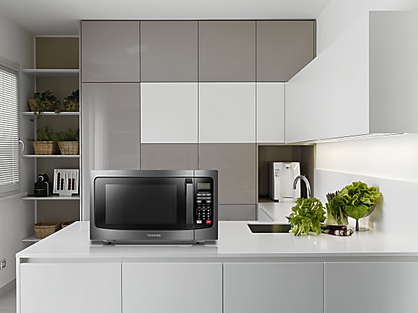 Toshiba 1.2 cu. ft. in Black Stainless Steel 1100 Watt Countertop Microwave  Oven with Mute Button, Eco Mode and Smart Sensor ML2-EM12EA(BS) - The Home