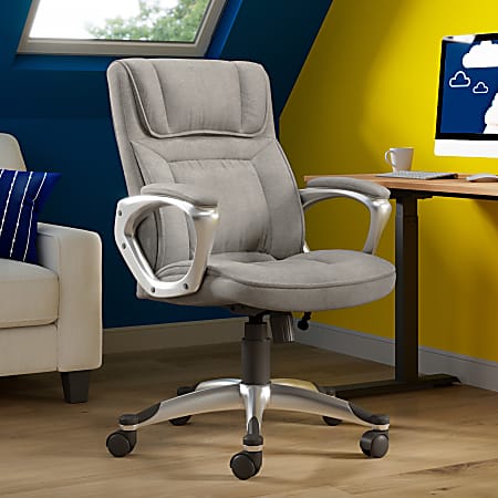 Serta Hannah Ergonomic Fabric Mid-Back Office Chair, Glacial Gray/Silver