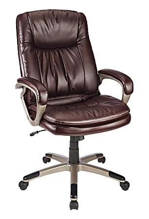 Realspace® Harrington II Bonded Leather High-Back Chair, Burgundy/Champagne
