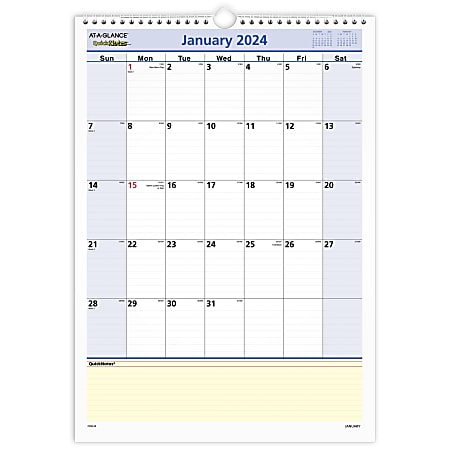 2024 AT-A-GLANCE® QuickNotes Monthly Wall Calendar, 12" x 17", January To December 2024, PM5228