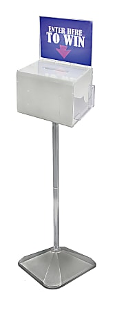 Azar Displays Extra-Large Pedestal Lottery Box With Pocket, 57-3/4"H x 16"W x 16"D, White