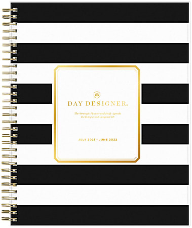 Blue Sky™ Day Designer Daily/Monthly Planner, 8" x 10", Rugby Stripe Black, July 2021 To June 2022, 132268