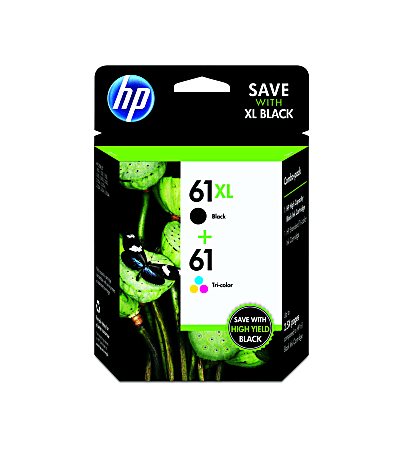 HP 61XL/61 High-Yield Black And Tri-Color Ink Cartridges, Pack Of 2, CZ138FN