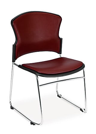 OFM Multi-Use Anti-Microbial Anti-Bacterial Stack Chairs, Wine/Chrome, Set Of 4