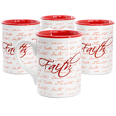 Gibson Home Inspirational Words 4-Piece Stoneware Mug Set, 16 Oz, Red
