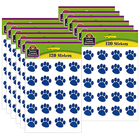 Teacher Created Resources® Stickers, Blue Paw Prints, 120 Stickers Per Pack, Set Of 12 Packs