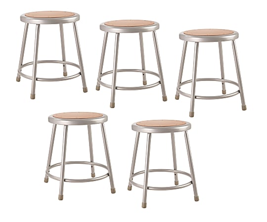 National Public Seating Hardboard Task Stool 18"H, Gray Seat/Gray Frame, Set of 5