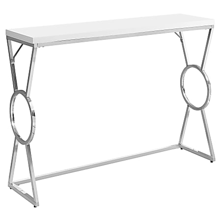 Monarch Specialties Accent Table, Rectangular, Glossy White/Chrome