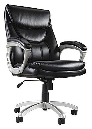 Realspace® EC600 Executive Bonded Leather High-Back Chair, Black/Silver