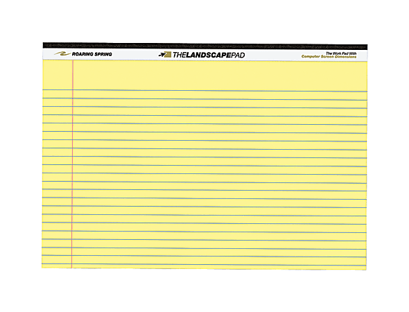 Roaring Spring Wide College Ruled Landscape Legal Pad, 11"x9.5" 40 Sheets, Canary - 40 Sheets - 80 Pages - 74501