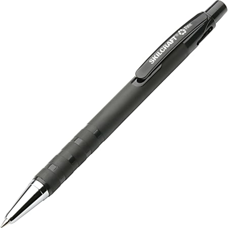 SKILCRAFT® Retractable Ballpoint Pens, Ergonomic Grip, Fine Point, 83% Recycled, Black Ink, Box Of 12