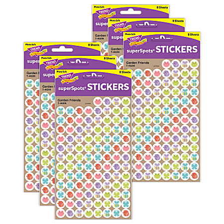 TREND superSpots Stickers, Mini, Garden Friends, 800 Stickers Per Pack, Bundle Of 6 Packs