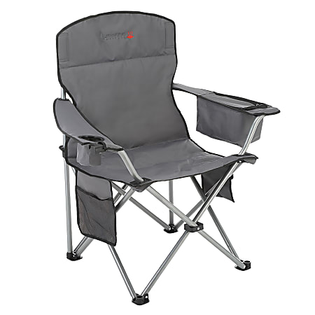 Arrowhead Outdoor™ Portable Canvas/Steel Folding USB-Heated Outdoor Furniture Camping Chair With 6-Can Armrest Cooler, Gray/Steel