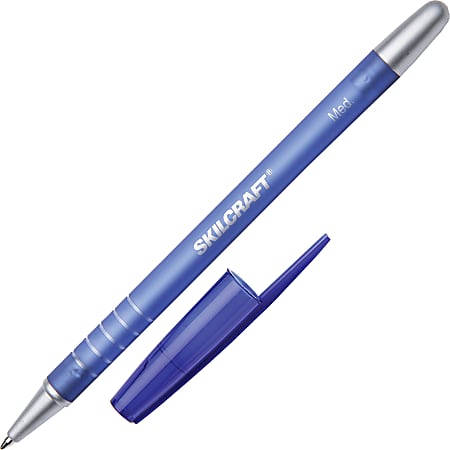 SKILCRAFT® Rubberized Ballpoint Pens, Medium Point, 1.0 mm, Blue Barrel, Blue Ink, Box Of 12 (AbilityOne)