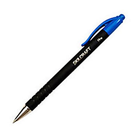 SKILCRAFT® AbilityOne Rubberized Retractable Ballpoint Pens, Fine Point, Black Barrel, Blue Ink, Box Of 12 Pens