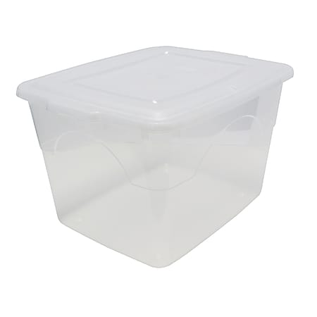 Office Depot® Brand Plastic Storage Container With Built-In Handles And Lift Off Lid, 62 Quarts, 14" x 23" x 18", Clear