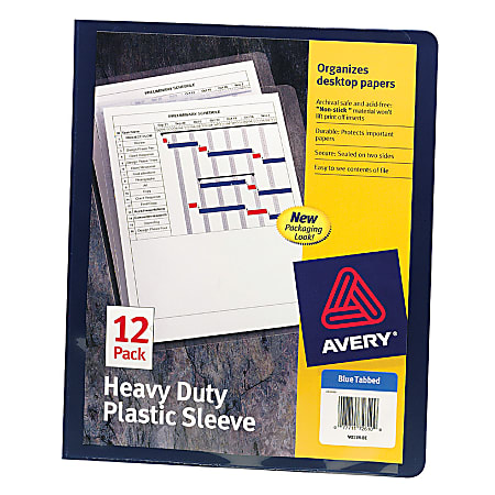 Plastic Sleeves, 8 1/2" x 11", Clear Front/Blue Back, Pack Of 12