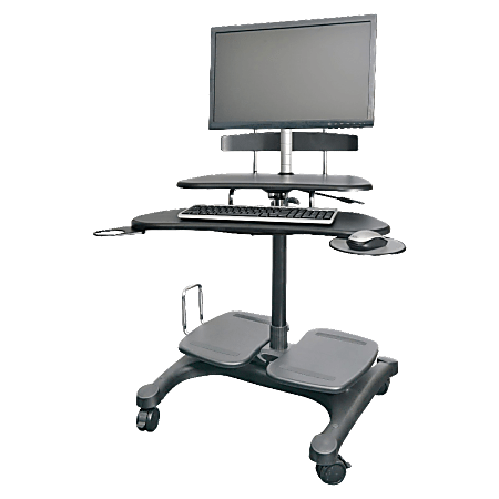 Kantek Sit to Stand Mobile Height Adjustable Computer Workstation With LCD  Monitor Mount Pole, Black