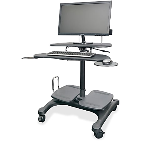 Kantek Sit to Stand Mobile Height Adjustable Computer Workstation With LCD Monitor Mount Pole, 48-1/2"H x 27-1/2"W x 25"D, Black