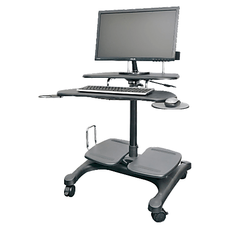 Kantek Sit to Stand Mobile Height Adjustable Computer Workstation With LCD Monitor Mount Pole, 48-1/2"H x 27-1/2"W x 25"D, Black