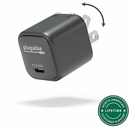Plugable GaN USB C Charger Block, 30W Portable Charger - Foldable Prongs, PPS USBC Fast Charger  - PS30C1B