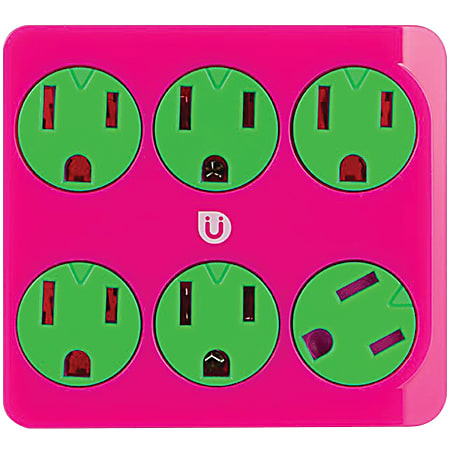 GE Uber 6-Outlet Power Tap (Pink/Green) - 6 x AC Power - 15 A Current - 125 V AC Voltage - 1876 W - Pink, Green