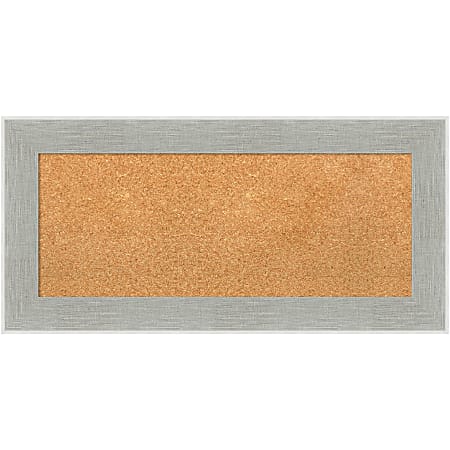 Amanti Art Rectangular Non-Magnetic Cork Bulletin Board, Natural, 35” x 17”, Glam Linen Gray Plastic Frame